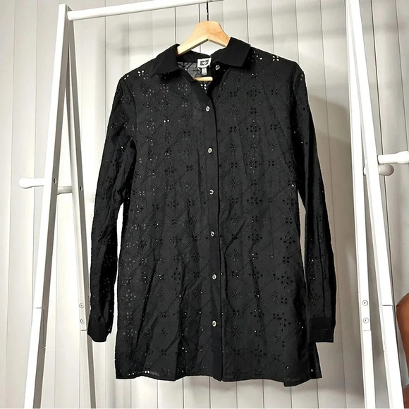 NWT - Anne Klein Black Embroidered Button-Up Top, Size S, New  $119 Retail - Picture 1 of 3